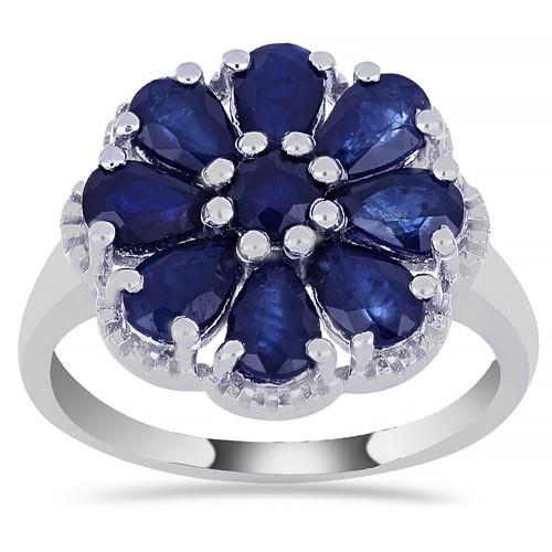 BUY 925 SILVER NATURAL BLUE SAPPHIRE GEMSTONE FLORAL RING